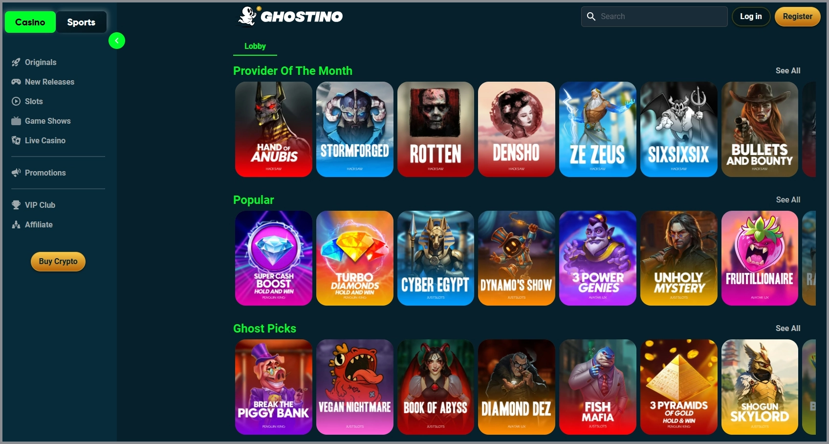Alle Slots und Casino-Spiele bei Ghostino für deutsche Spieler