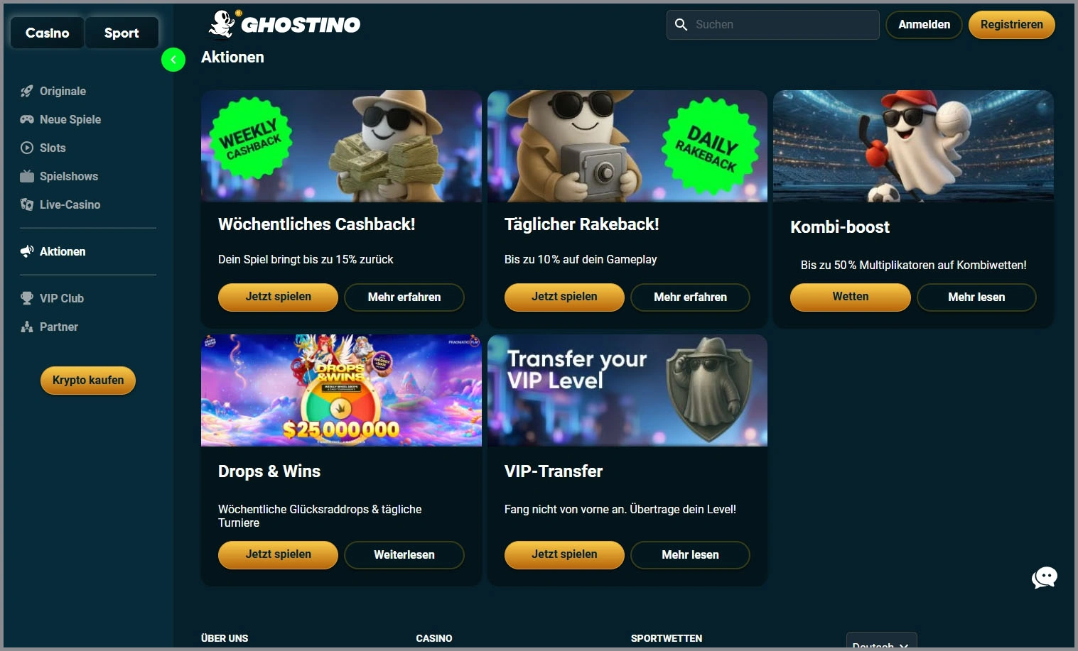 Exklusive Boni und laufende Aktionen bei Ghostino