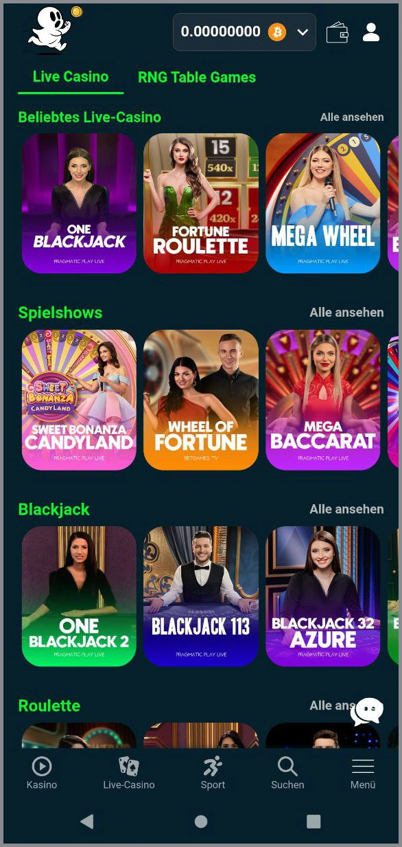 Live-Casino-Spiele Übersicht bei Ghostino Online