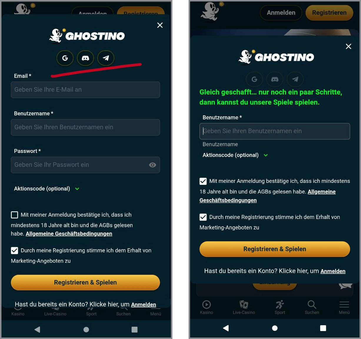 Schnelle Registrierung für neue Spieler bei Ghostino