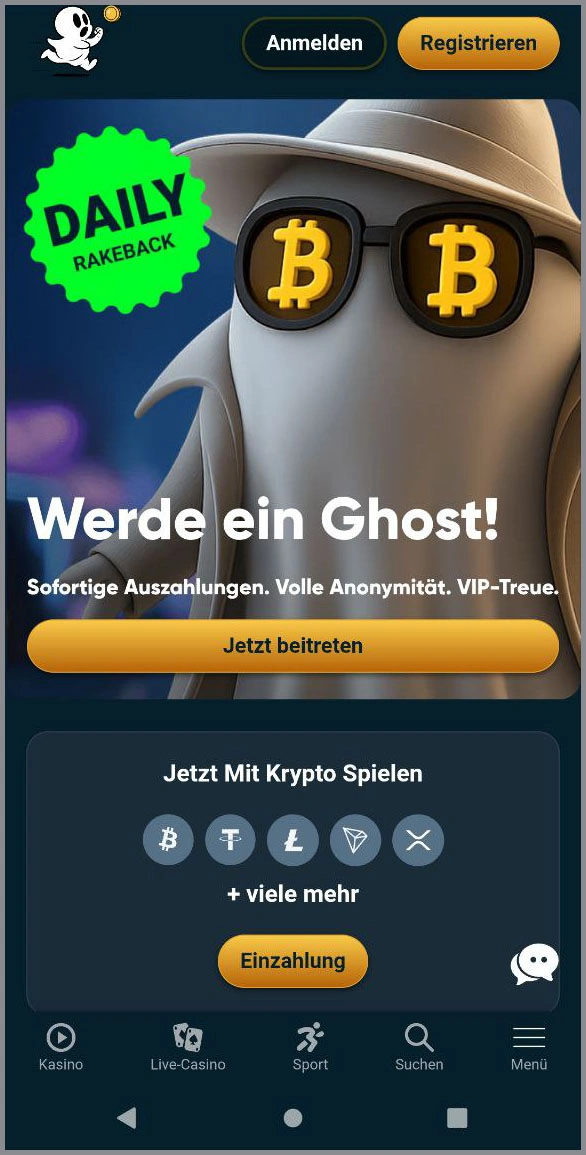 Optimierte mobile Version der Ghostino-Website